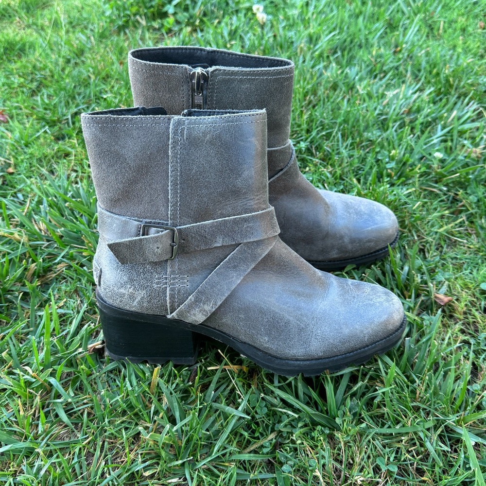 Sorel Cate Buckle Boots Women's US 7 Gray Leather Waterproof Block Heel Booties